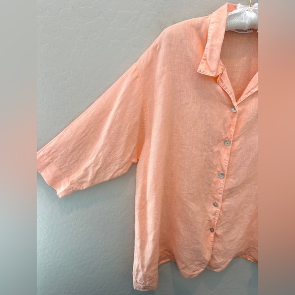 BRYN WALKER | Orange 100% Linen Lagenlook Oversized Button Down Shirt | Small - Picture 3 of 8